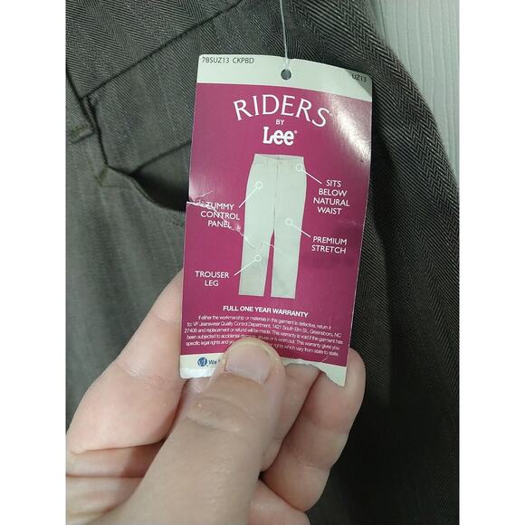 Riders By Lee Woman 14M Trouser Pants Brown Striped Pocket Straight - Picture 8 of 11